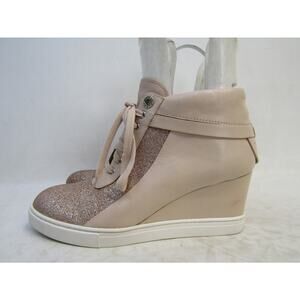 L. Paolo Womens Sz 8 M Pink Leather Wedge Zip Lace Up Ankle Fashion Boots